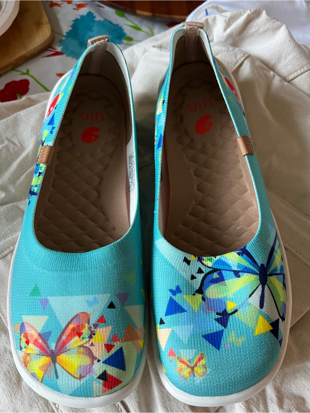 UIN Women's Turquoise Butterfly Slip-On Flats US9 EU41